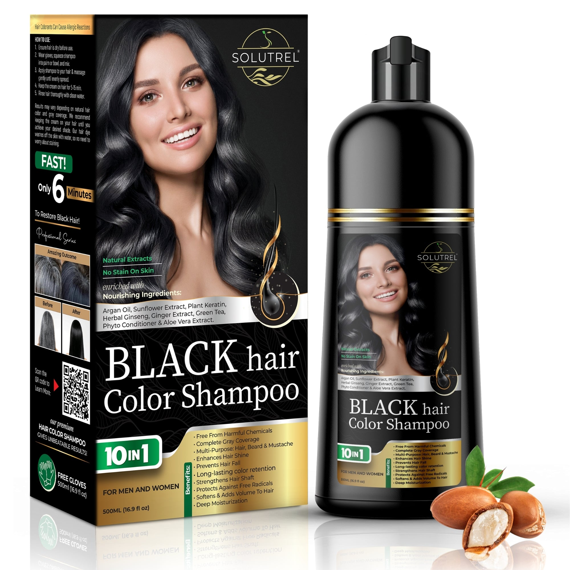 Black hair Color Shampoo - 10 in 1 - 500ML